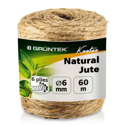 GRÜNTEK Garten Juteschnur 6 mm Dicke, Bindegarn, Gartenschnur, Bastelschnur Kordel Rolle mit 60 m, 100% Jutegarn Naturfarbe, zum Geschenke verpacken, Pflanzen binden, Basteln, Handwerken
