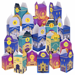 Yotako Ramadan Kalender zum Befüllen 30 Adventskalender Ramadan Geschenkboxen Tüten mit 30 Zahlenaufkleber Mubarak DIY Geschenktüten Kinder Wiederverwendbar Muslimischen Ramadan Deko (Blau und Lila