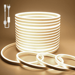 Neon LED Streifen, 10M Aussenbereich Neon Wasserdicht Strip 230V Outdoor 120 LED/M Flexibler DIY Lichtband für Innen Weihnachtsfeier Aussenbereich,mit Netzteil und Controller(Natürliches Weiß)