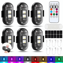 6 Stück Kabellose LED Lichter Auto, Magnet Antikollisionslichter mit Fernbedienung, USB Aufladung Blitzleuchte, 8 Farben Wasserdicht Strobe Light Auto, Fly Lights, für Drohne, LKW, Motorrad, Fahrrad