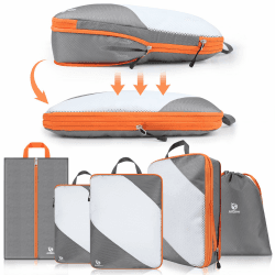 Packing Cubes Compression, 5 Stück Packtaschen Kompression Koffer Organizer Set mit Wäschebeutel und Schuhbeutel Ultraleicht, Erweiterbar, Reisepack Organizer für Handgepäck