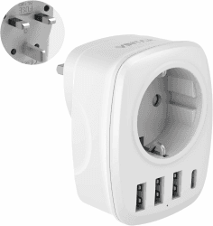 Reiseadapter UK Adapter England Deutschland Stecker, VINTAR Steckdosenadapter Reisestecker Stromadapter mit 3 USB A und 1 USB C Anschluss, geeignet für Großbritannien England Irland Malaysia, TypG