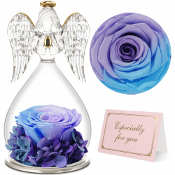 Yamonic Muttertagsgeschenke für Mama,Ewige Rose Engel Muttertagsgeschenk,Muttertag Blumen Geschenke für Mama, Ewige Blumen Geschenke für Frauen,Mutter Geschenk Oma,Glas Engel Figur Muttertag Blau-lila