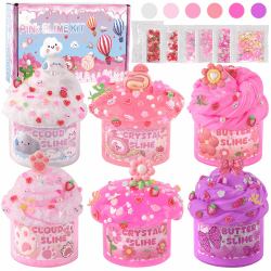 LAWOHO 6 Stück Farbverlauf Rosa Slime Set enthält Fluffy Cloud Wolkenschleim, Clear Slime & Butter Schleim, Schleim Kinder Party Geschenk, Geburtstag Weihnachten Geschenk für Mädchen, Jungen(Picknick)