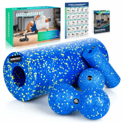 Faszienrolle Set mit Kordelzugbeutel und Training Posters, Faszien Set mit Faszienball Faszienrolle Klein und Duoball für Faszien Training von Muskeln, Bindegewebe und Stoffwechsel