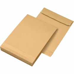 100 Faltentaschen B4 250 x 353 mm, natron braun, haftklebend, ohne Fenster, 130g/qm