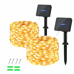 [2 Stück] Solar Lichterkette Aussen, 50 LED 5M Warmweiß Lichterkette Solar Außen Wetterfest Kupferdraht für Garten, Terrasse, Hof, Baum, Party, Geburtstag, Hochzeit, Weihnachten