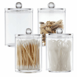 Wattestäbchen Behälter 4-Teiliges Set, Acryl-Wattepads Aufbewahrung, Wattepadspender Aufbewahrung von Wattestäbchen, Wattepads und Zahnseide, Geeignet für Wohnzimmer, Badezimmer und Zimmer Deko
