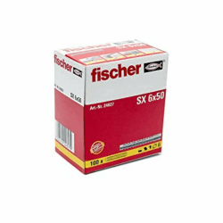 fischer Spreizdübel SX 6 x 50, Schachtel mit 100 Nylondübeln, Dübel für optimalen Halt bei Befestigungen in Beton, Hochlochziegel, Porenbeton, Vollziegel uvm.