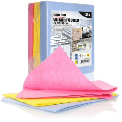 com-four® 30x Haushaltstücher - extrem saugfähige und strapazierbare Reinigungstücher aus Viskose - Allzweck-Wischtücher in 3 Farben - Wiederverwendbare Putztücher (30x38-30 Stück - 3 Farben)