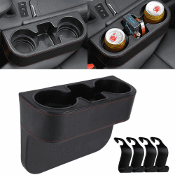 Auto Getränkehalter Becherhalter PU Leder Getränkehalterung Auto Organizer Aufbewahrungsbox für Kaffee, Getränk, Flasche, Milch (mit 4 Stück Auto Haken)
