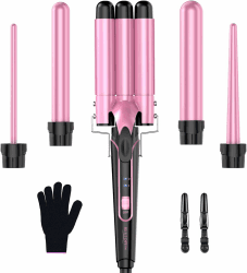 BESTOPE PRO Lockenstab set 5 in 1 Welleneisen - Lockenstäbe 3 Fässer für Große Keine Locken Keramik Lockenwickler mit Verschiedenen Aufsätzen mit Handschuh und 2 Clips