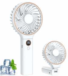 Handventilator, Mini Tragbarer Ventilator mit LCD Display & 6 Stufen, Leiser USB Ventilator mit 4000mAh Akku, Lange Laufzeit Leistungsstarker Lüfter, 110° Neigbarem Kopf für Büro, Reise, Outdoor