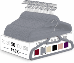 Utopia Home - Antirutsch-Kleiderbügel aus Samt - rutschfeste und strapazierfähige Kleiderbügel aus Samt mit Krawattenhalter - Stark genug, Jacken und Pullover zu halten (Grau, 50er-Pack)