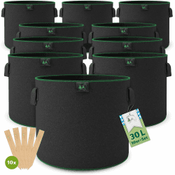 TTL Garden 10x 30L Pflanzsack aus Vlies Stoff - 10er Set 30 Liter Pflanztaschen aus 300 g/m² Filz & Vliesstoff Pflanzgefäß Pflanzbeutel Wachstumstasche für Balkon Terrasse Gewächshaus & Garten 30 Liter - 10er Set Allrounder