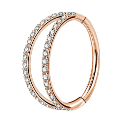 Helix Earrings Hoop Double Line Clear CZ Paved Septum Ring Cartilage Earrings 16G 316L Stainless Steel Daith Earring Helix Piercing Jewellery Rosegold-10mm