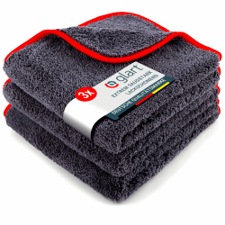 Glart 443TP Premium Flausch 3er Set Auto Mikrofasertücher mit 600 GSM, Microfasertuch saugstark und ultra weiche fusselfreie Autopflege Poliertücher Waschset f. Pkw und Motorrad 40 x 40 cm Anthrazit
