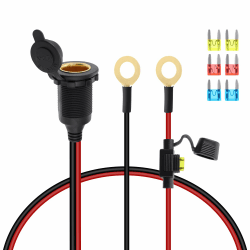 Zigarettenanzünder buchse Wasserdicht Marine Grade, 12V-24V Zigarettenanzünder Buchse mit Ringkabelschuhe Kabel mit 20A Fuse,Zigarettenanzünder auf o-ring für Auto/Boot/Motorrad (1M)