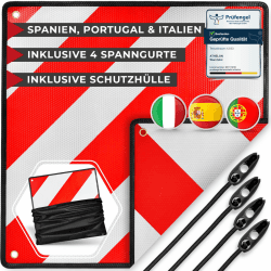 3in1 Warntafel für Italien, Spanien & Portugal - Reflektierendes Warnschild inklusive 4X Spanngurte & Schutzhülle - Hochwertige Warntafel Italien für Fahrradträger & Wohnmobil