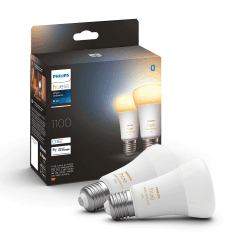 Philips Hue White Ambiance E27 LED Lampen 2-er Pack (1100 lm), dimmbare LED Leuchtmittel für das Hue Lichtsystem mit warm- bis kühlweißem Licht, smarte Lichtsteuerung über Sprache und App