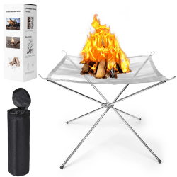 Feuerstelle Outdoor 56 cm, Große Tragbare Feuerschale aus Edelstahl für Camping, Garten, BBQ, Picknick & Strand – Faltbar & Stabil