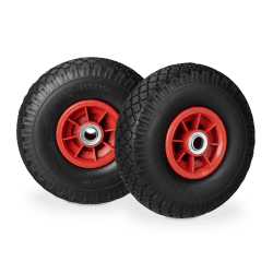 Relaxdays 2x Sackkarrenrad, pannensichere Vollgummireifen, 3.00-4 Zoll, 20 mm Achse, bis 80 kg, 260 x 85 mm, schwarz-rot
