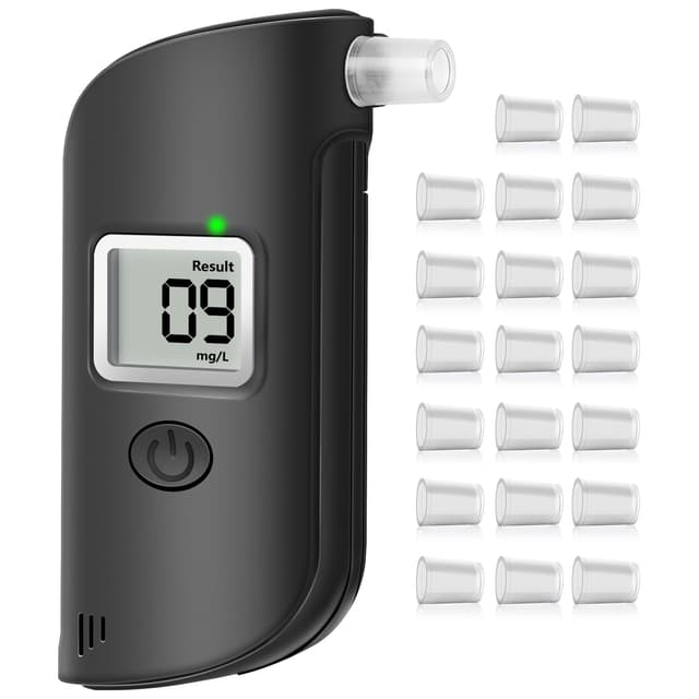 AiQInu Alkoholtester Polizeigenau,Alkoholtester Promillemessgerät mit Digitaler LCD-Anzeige, Professioneller Alkoholmessgerät mit 20 Mundstücken für Privaten Professionellen Gebrauch zu Hause