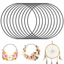 10 Stück Metallringe zum Basteln, 20CM Türkranz Metallring, Metall Ringe für Traumfänger, Deko Ringe zum Aufhängen, Loop Ringe für DIY Floral Hoop, Hochzeitskranz, (Schwarz, 20CM)