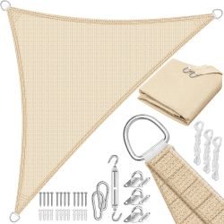 KESSER® Sonnensegel Sonnenschutz Windschutz | HDPE Gewebe | wasserabweisend & windabweisend | Dreieck 2.5x2.5x3.5m | 5-Fach quer vernäht robust & stabil Schattenspender Garten Balkon Terrasse Creme