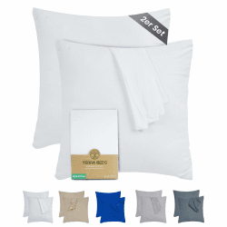 Kissenbezug 40x40 (Set mit 2) - 100% Baumwolle Jersey 160 g/m2, Oeko-Tex Zertifiziert - Kopfkissenbezug für Kissen 40x40 mit Reißverschluss, weich und atmungsaktiv - (Weiß)