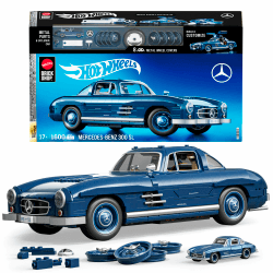 ​Mattel Brick Shop Hot Wheels Premium Serie Bauset, Mercedes-Benz 300 SL mit 1600 Teilen, realistischen Details und Metallteilen, erwachsene Sammler, HWW25