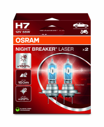 OSRAM NIGHT BREAKER LASER H7, +150% mehr Helligkeit, Halogen-Scheinwerferlampe, 64210NL-2HB, 12V PKW, Hängebox (2 Lampen)