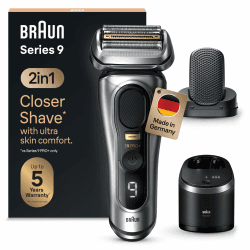 Braun Series 9 Pro+ Rasierer Herren Elektrisch, Elektrorasierer mit 5 Rasierelementen, ProComfort Aufsatz, 2-in-1-System, Reinigungsstation, 60 Min Laufzeit, Made in Germany, 9597cc, Silber