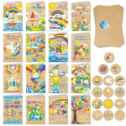 DPKOW 16 Kommunionkarten mit Umschlägen Aufklebern, Kraftpapier Kommunion Karte Junge Mädchen Erstkommunion Karte, Kommunion Glückwunschkarte Erstkommunion Kommunionskarten Set Klappkarten