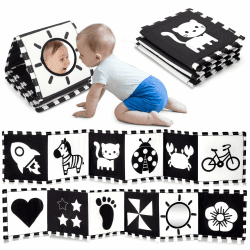 Black & White Stoff-Buch, Stoffbuch Baby, Kontrastbuch Schwarz Weiß Buch, kontrast spielzeug baby Grafiken Stoffbücher für Babys Kleinkinder ab 0+ Monaten Frühe Lernspielzeug