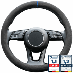 S-TETIC® Premium Lenkradbezug aus Alcantara | Blaue 12-Uhr Markierung | Universalgröße 36-38 cm | Lenkradcover | für Sommer und Winter