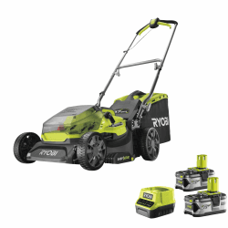 RYOBI 18 V ONE+ Akku-Rasenmäher RY18LM37A-240 – 37 cm Schnittbreite, inkl. 2× 4,0 Ah Akkus & Ladegerät, für mittlere Rasenflächen bis 249 m²