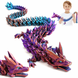 3D Gedrucktes Drache, 60CM Drachen Spielzeug mit Augen, Geheimnisvolle Realistische Drachen Figuren, Ewegliche Gelenke Kristall Drachen Deko Schreibtischspielzeug (Magischer Farbverlaufsdrache)