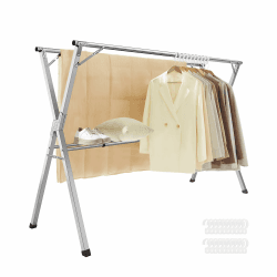 SONGMICS Wäscheständer, Standtrockner, 133-200 cm ausziehbar, zusammenklappbar, freistehend, für Innen- und Außenbereich, Taubengrau LLR902E01