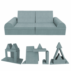 POKAR Spielsofa Kindersofa | Schaumstoff Bausteine | Spielsofa für Kinder mit Schlaffunktion Kuschelecke im Kinderzimmer | 6er Set mit Halbrundkissen | Blau