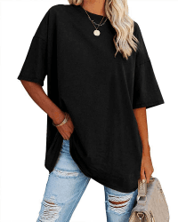 Ebifin Damen Oversize T Shirt Rundhals Kurzärmeliges Tops Casual Lockere Basic Sommer Tee Shirts Bluse. 02-schwarz XL