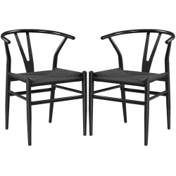 Yaheetech 2-er Set mittelalterliche Esszimmerstühle Y-Stuhl Rattan Sessel Lehnstuhl mit Gewebtem Sitz, Armlehnenstuhl, Full schwarz