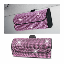 JNNJ Auto Brillenetui, Kristall Brillen Aufbewahrungsbox Auto, Universal Strass Auto Brillenetui, Sonnenbrillenhalter Aufbewahrungsbox Für Sonnenblende(Rosa)