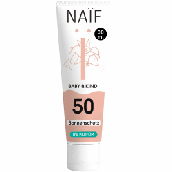Naïf Sonnencreme auf mineralischer Basis - für Baby & Kind - LSF 50-0% Parfüm - Creme ohne Octocrylene - UVA und UVB Schutz - Wasserresistent - Dermatologisch Getestet - Ohne Mikroplastik - 30ML