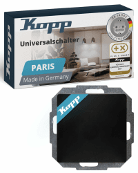 Kopp PARIS Universalschalter in Matt-Schwarz - Lichtschalter-Unterputz mit 10AX Schaltvermögen - Hochwertiger IP20 Schalter mit Steckklemmen - Stilvoller Wechselschalter-Unterputz 250V~