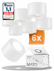 MATO 6x LED Aufbauspot Weiß - Extra Flach & Schwenkbar - Ø80x50mm - Aufputz Spots Decke Inkl. 5W Modul 230V - 3000K Warmweiß - Deckenspots, Aufbaustrahler, Deckenstrahler