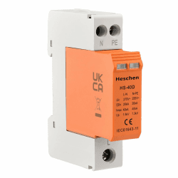 Heschen Überspannungsschutzgerät SPD, HS-40D, 275VAC 20KA, 1+NPE, L-Line Down, feuerfest, Niederspannungsableiter, 35mm DIN-Schienenmontage (Kein Remote-Terminal)