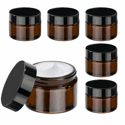6 Stück Glastiegel 50ml, Cremedosen zum Befüllen Braunglas Cremetiegel Salbendosen Kosmetik Behälter, Creme Dose Gläser Leerdose mit Deckel und Liner für Kosmetik, Lotion, Cremes