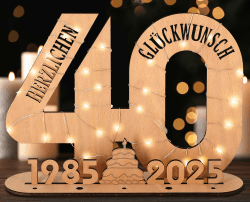 2025 Originelle 40 Geburtstag Geschenk Frauen & Männer - Geldgeschenke Geburtstag 40 mit LED Lichterkette Ständer - Holz-Schild Gästebuch - 40 Geburtstag Deko - Personalisierbares Geschenk 2025-40