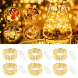 btfarm 6 Stück LED Lichterkette mit Batterie Klein, 2M 20LED Silberdraht Mini Lichterketten Batteriebetrieben, Micro Draht Wasserdichte für Weihnachten Hochzeit Party Beleuchtung Deko, WarmWeiß